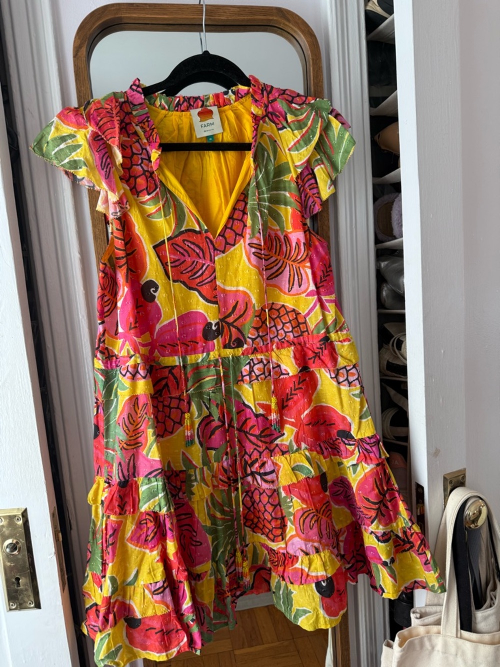 FARM Rio YELLOW FRUIT DREAM RUFFLE MINI DRESS - Picture 5 of 6